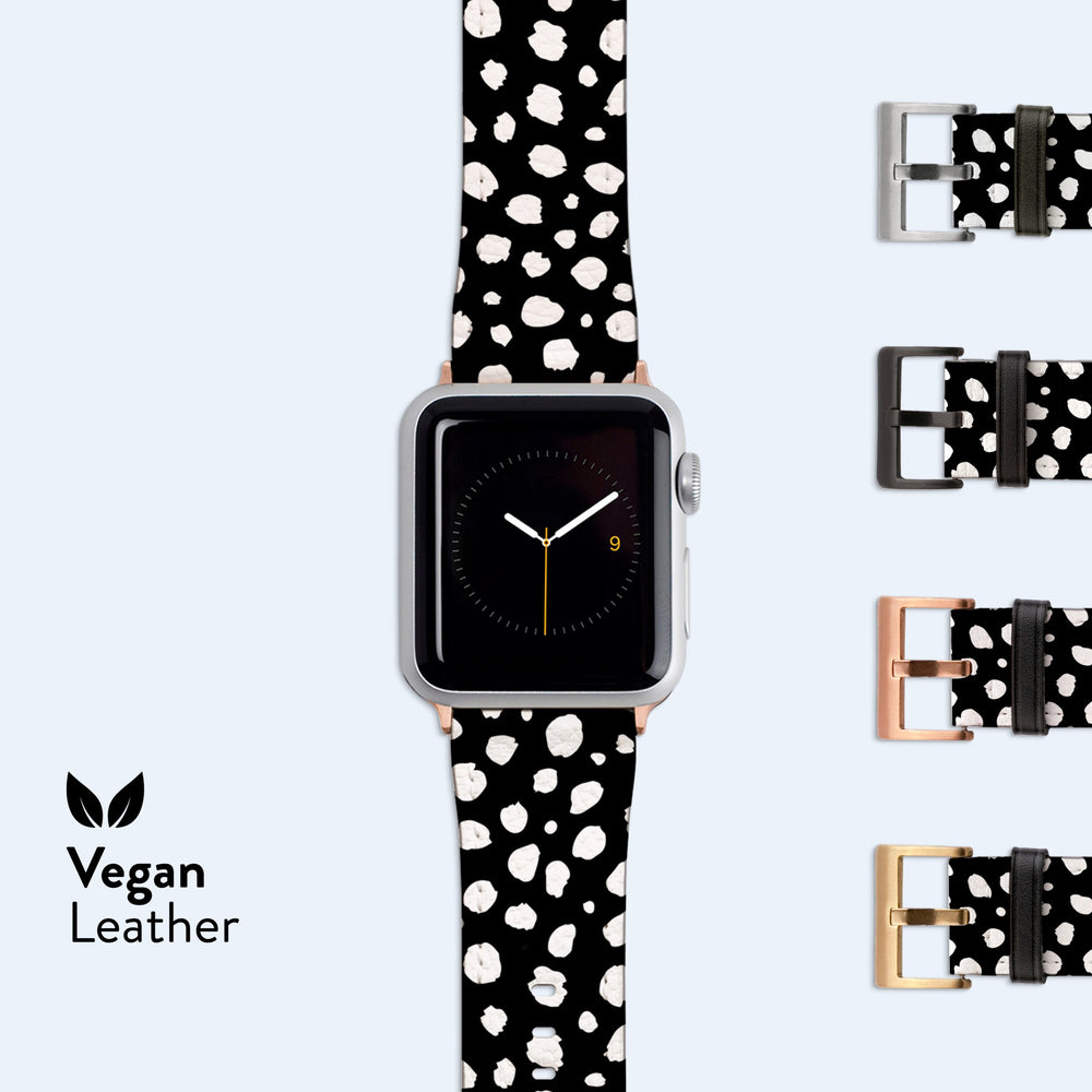 WHITE Dots Apple Watch Strap  Black and White Band