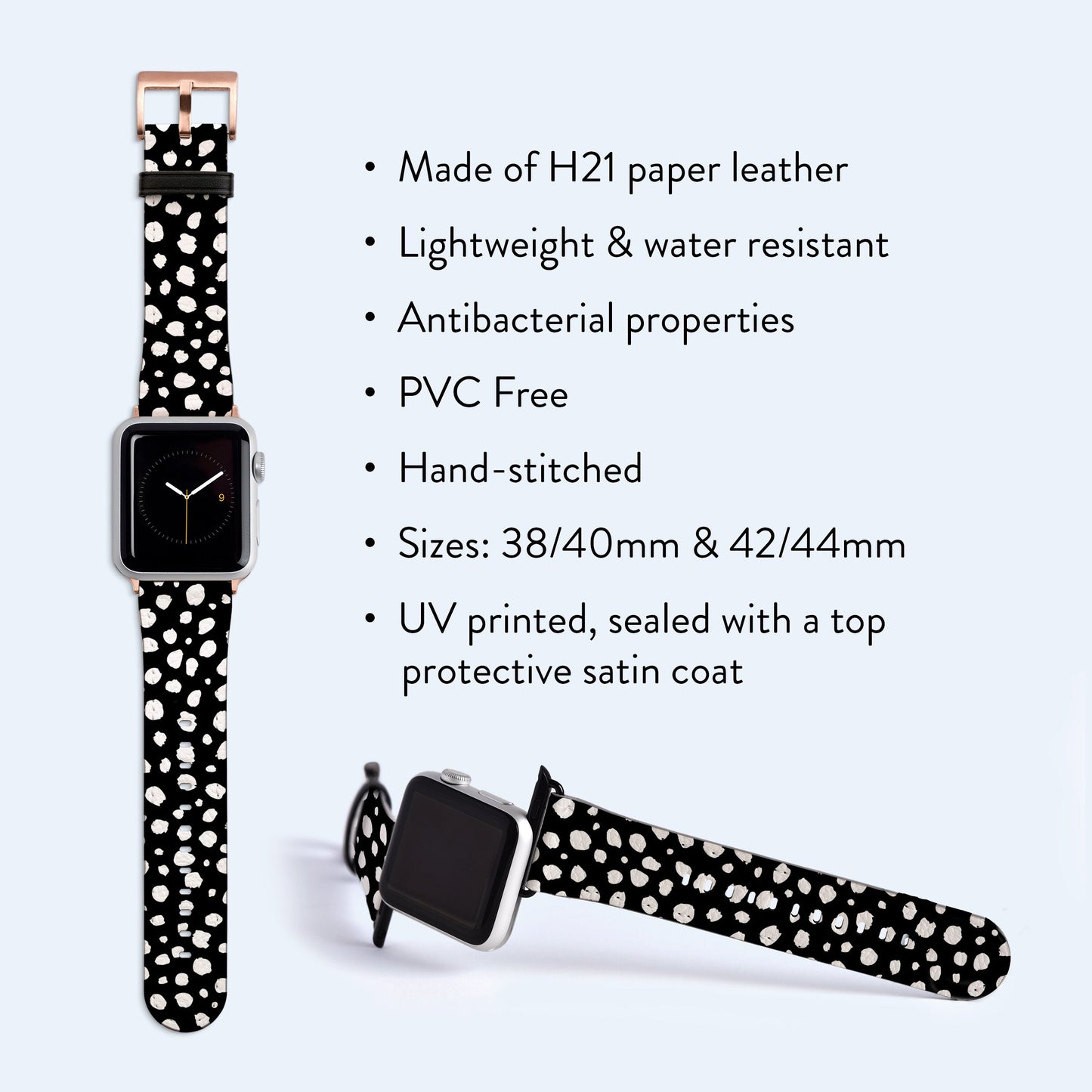 WHITE Dots Apple Watch Strap  Black and White Band