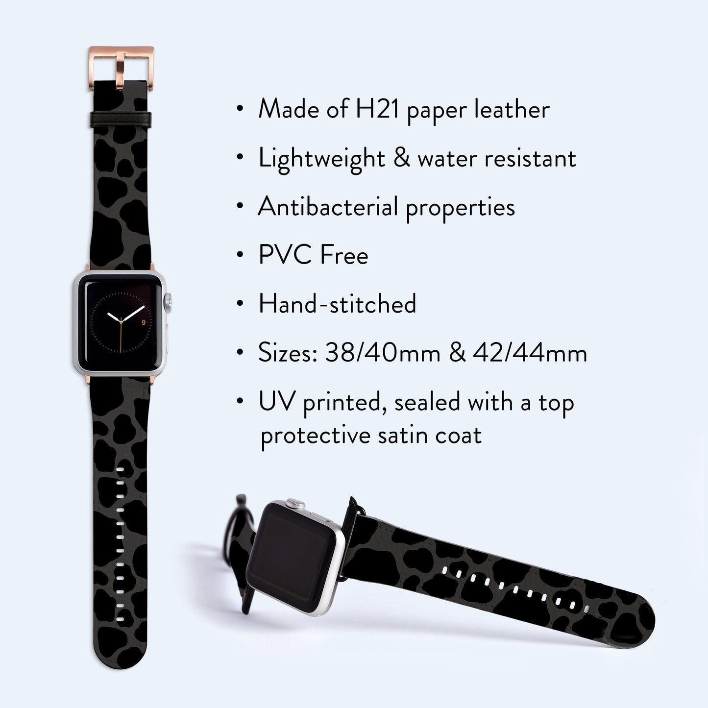 Cow Print Black Apple Watch Strap