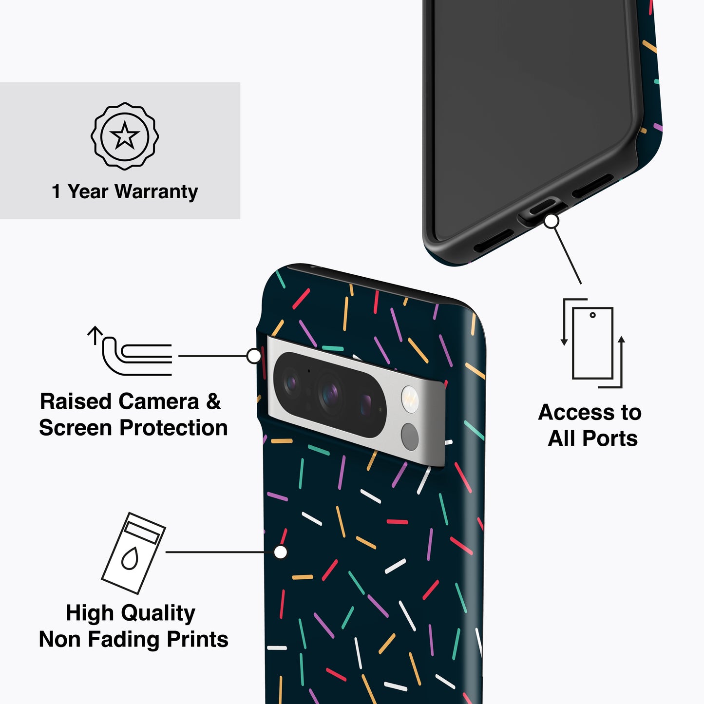 
                  
                    a phone case with a picture of a camera and instructions
                  
                