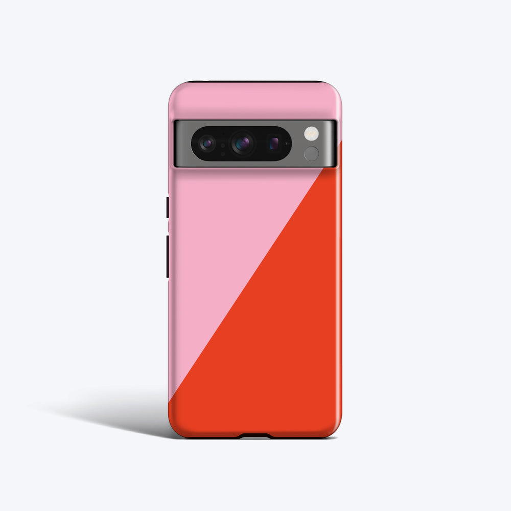 a pink and red phone case on a white background