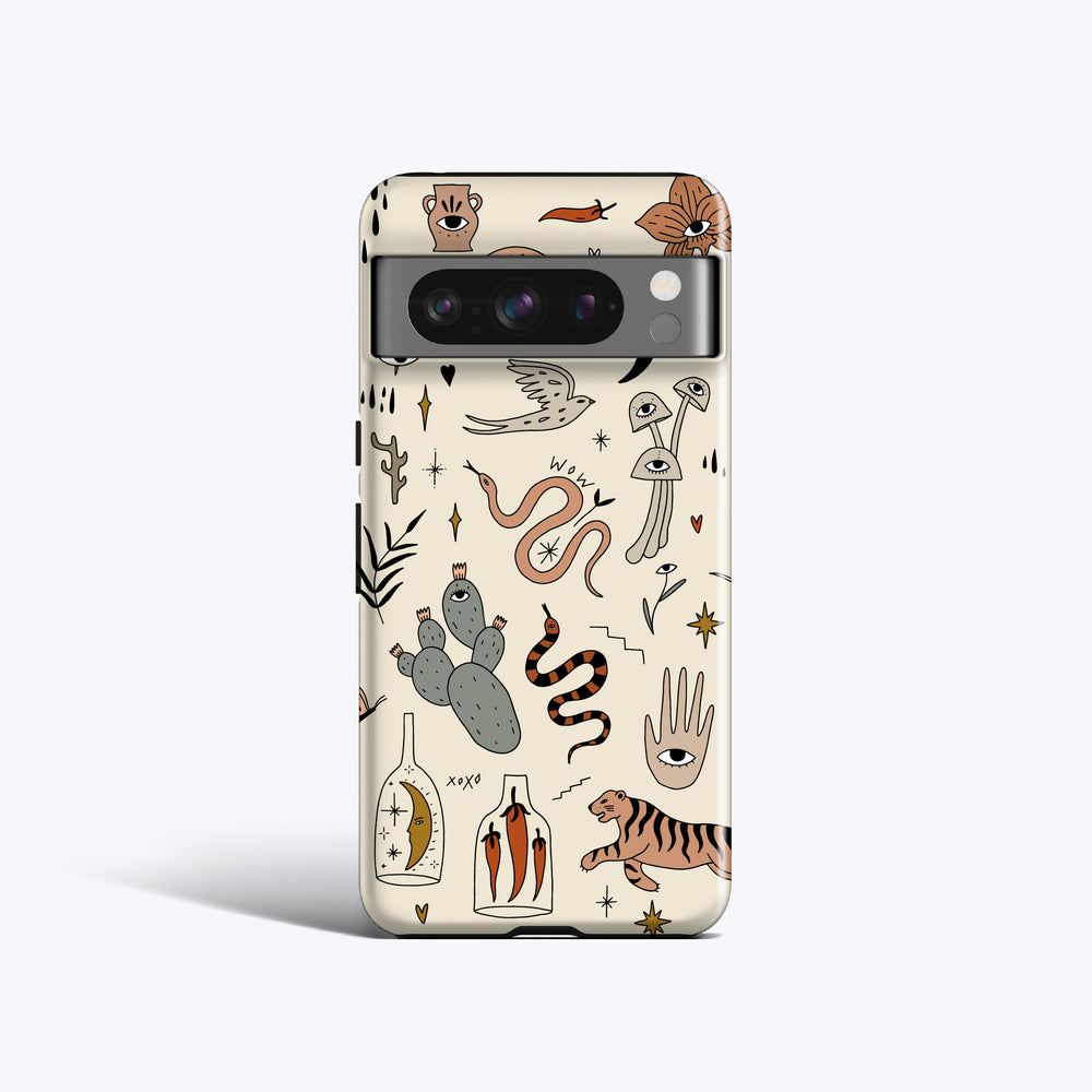 a phone case with a pattern of animals on it