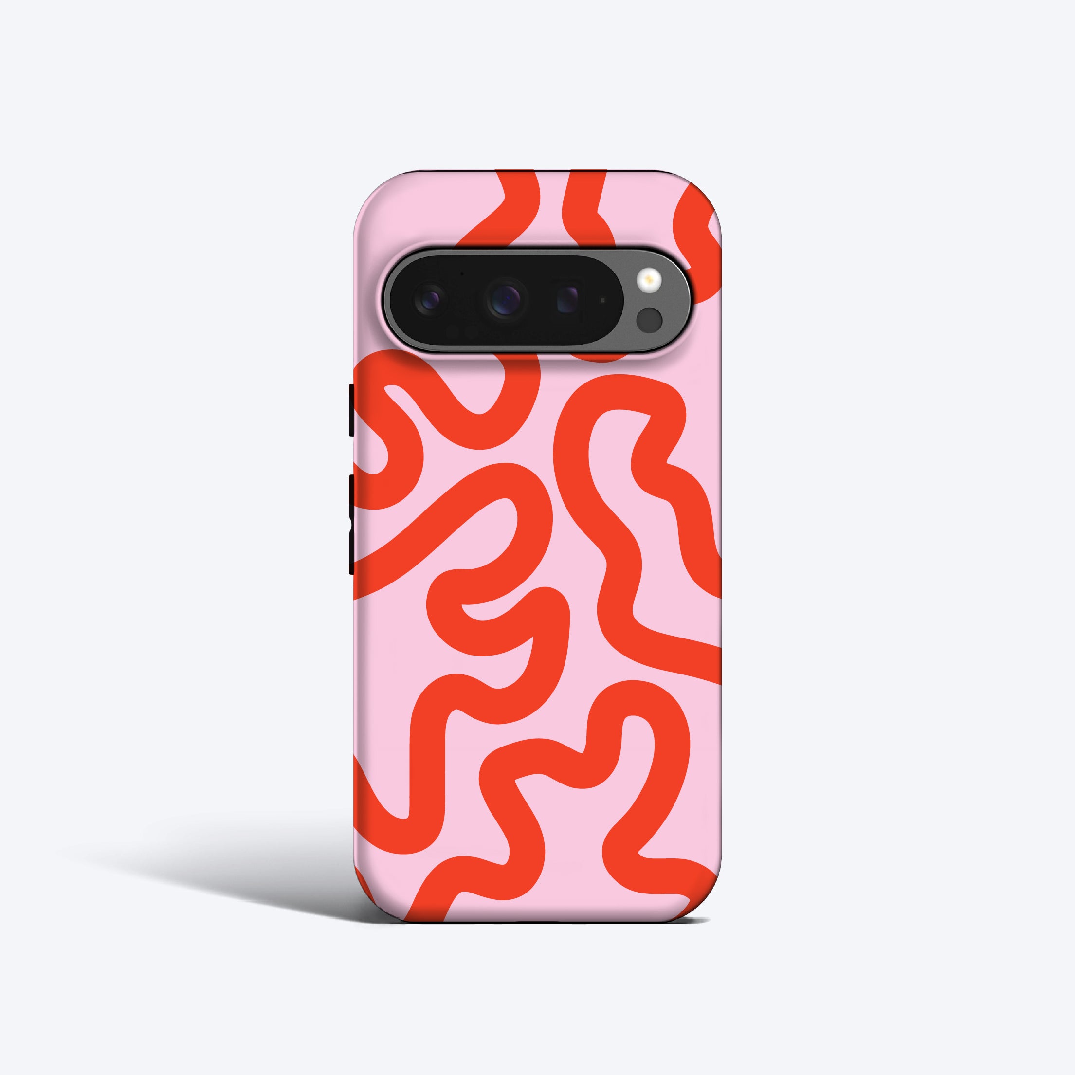a phone case with a red and white pattern on it