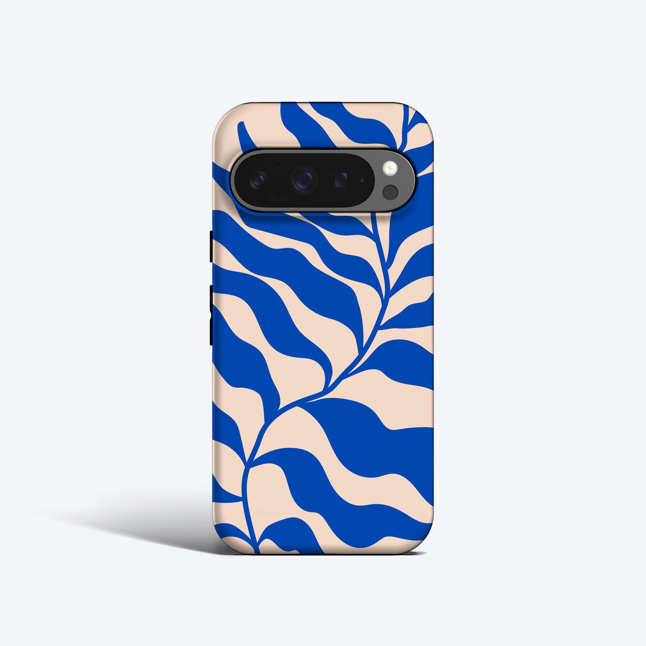 a phone case with a blue and white zebra print