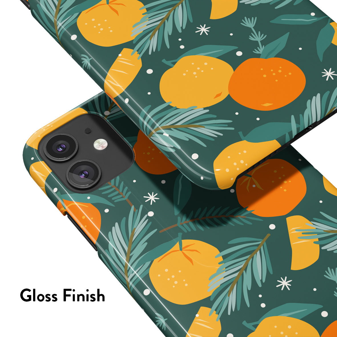 a phone case with oranges and pineapples on a green background