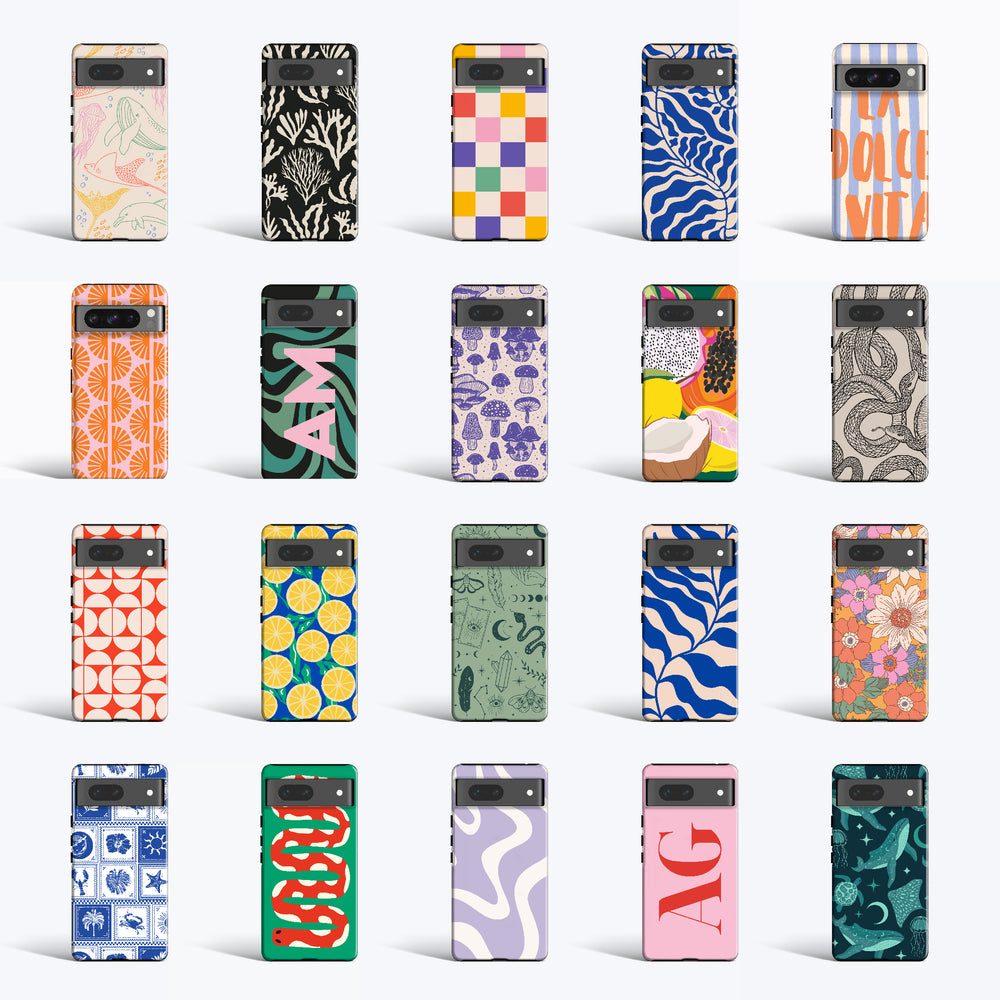 a group of cell phones with different designs on them