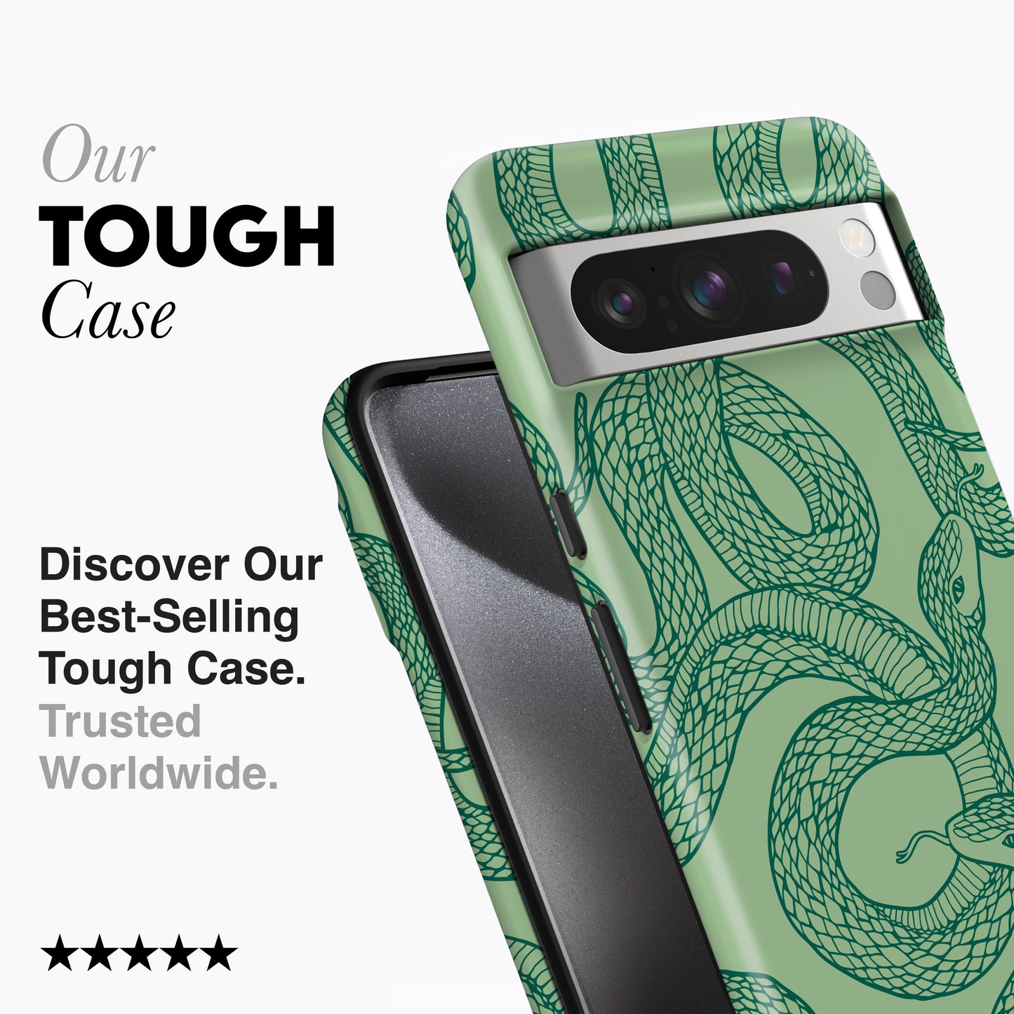 
                  
                    a green phone case with a snake on it
                  
                