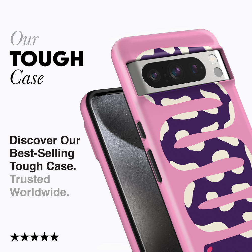 
                  
                    a pink case with a purple and white design on it
                  
                