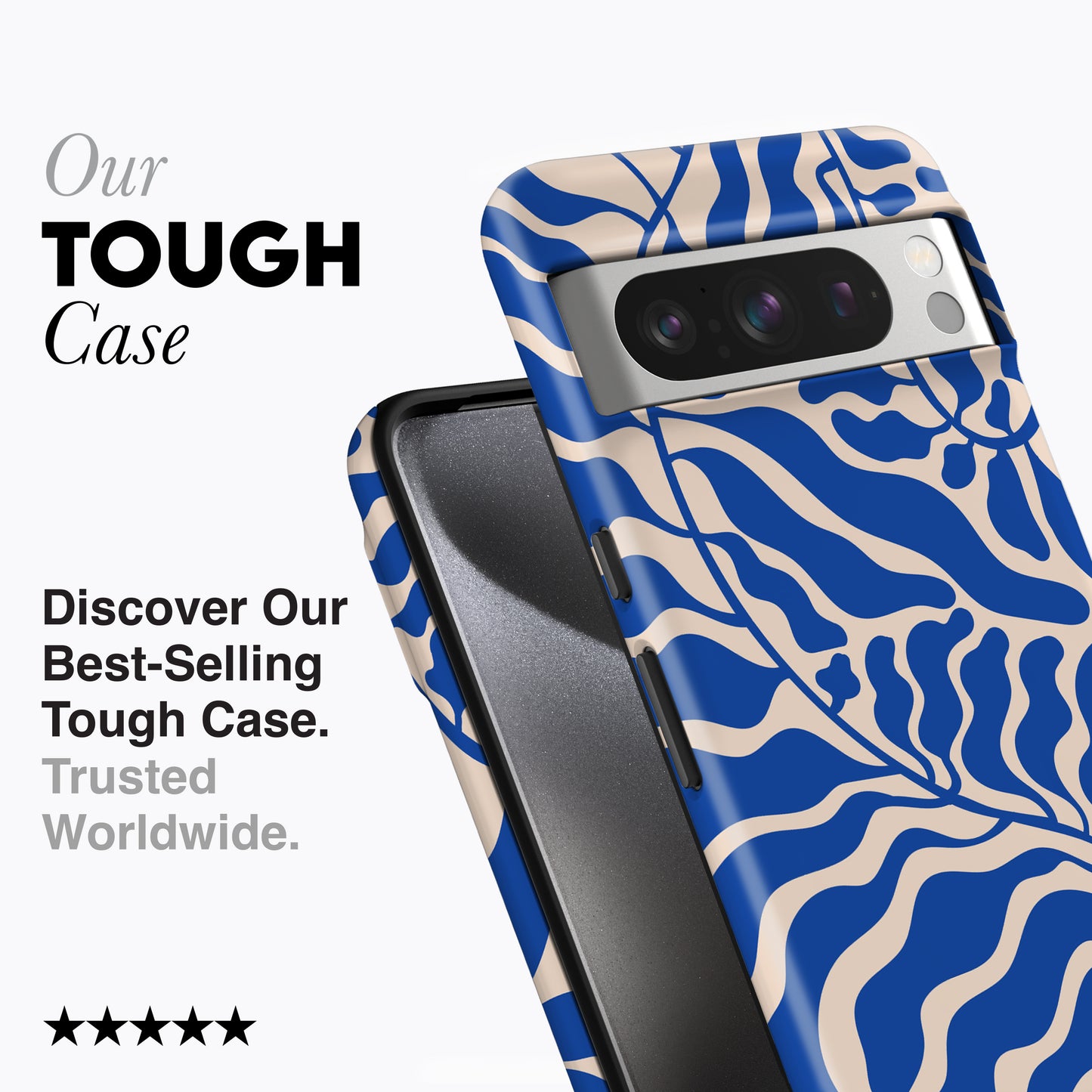 
                  
                    a blue and white case with a zebra print
                  
                