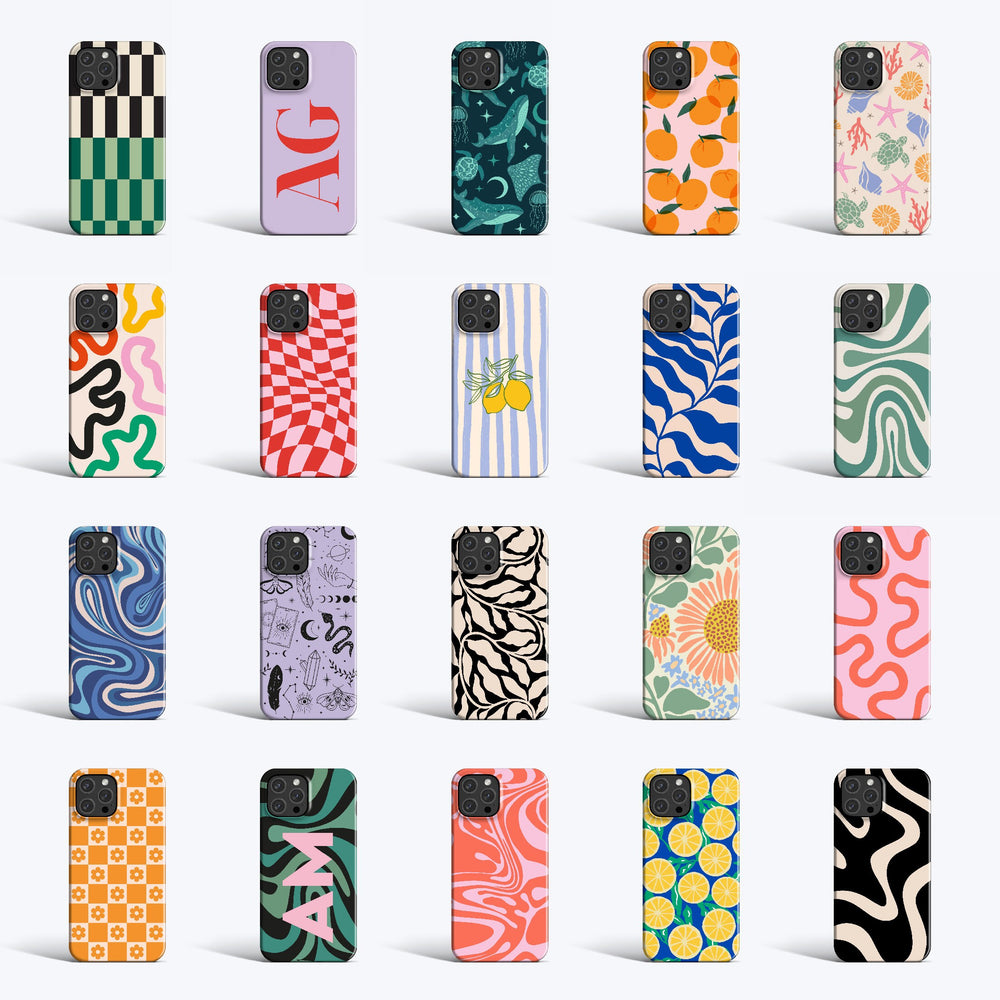 
                  
                    a group of cell phones with different designs on them
                  
                